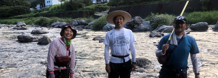 堀見和道佐川町長が仁淀川でアユの友釣りに初挑戦！